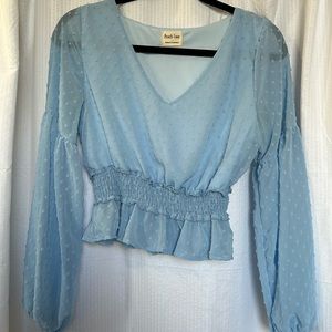 Peach love California light blue blouse